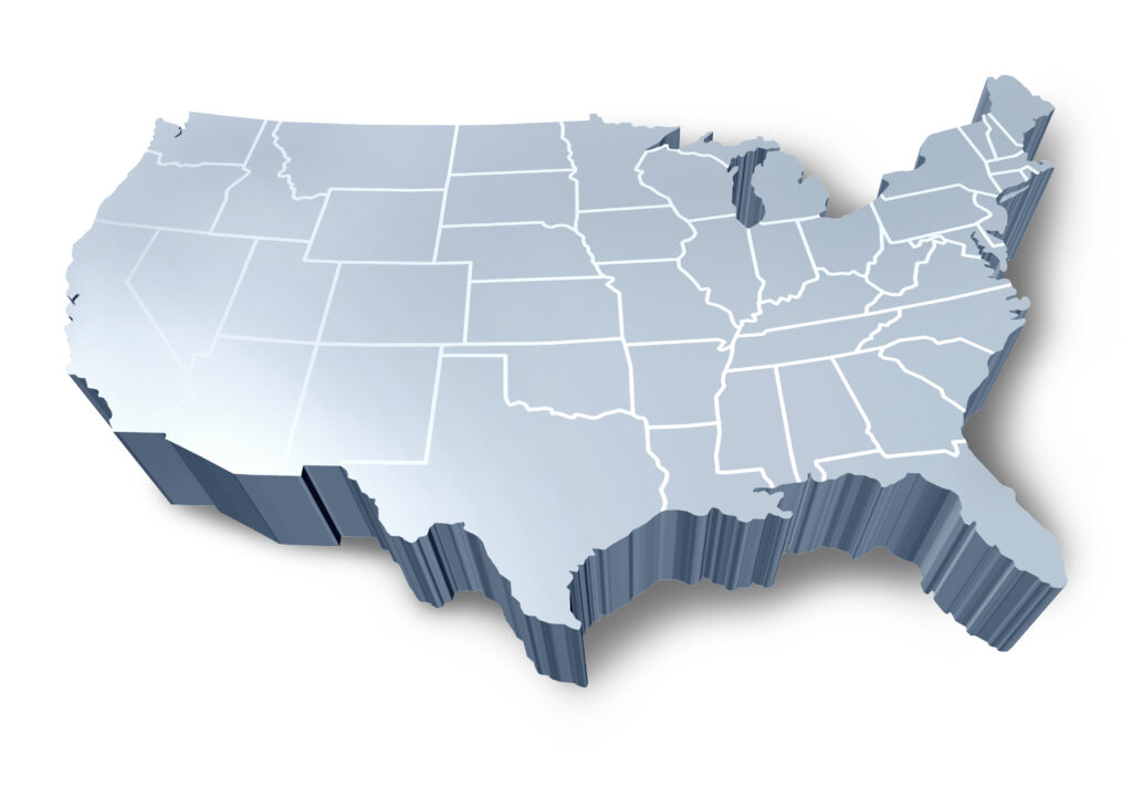 U.s.a,3d,Map,Isolated,Symbol,Represented,By,A,White,And
